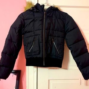 Small black puffer coat with furry hood